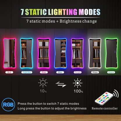 LUXE Full Length LED Dressing Mirror with 7 Dynamic Lighting Modes - LP Replenish