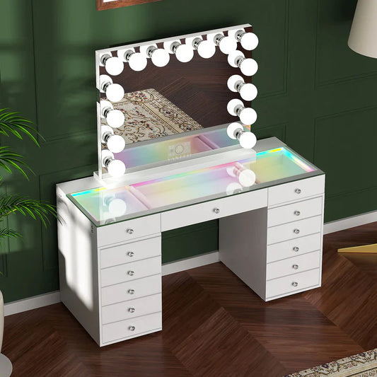 VanitiSet Solis | Classic Vanity Desk and LED Mirror Set
