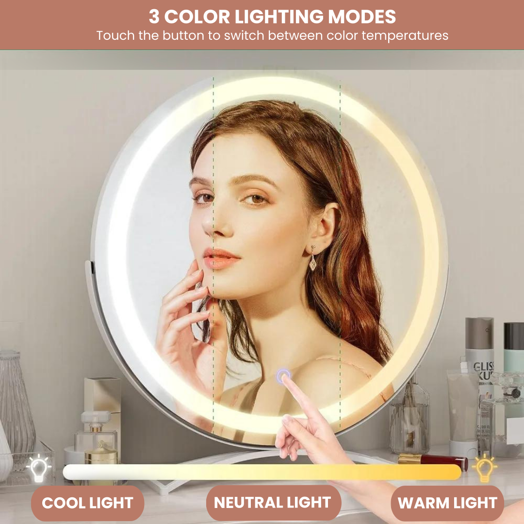 18 Inch Circular LED Vanity Lighted Mirror with Touch Control and 3-Color Dimmable Lighting