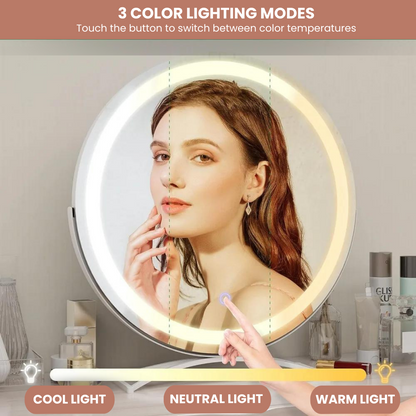 18 Inch Circular LED Vanity Lighted Mirror with Touch Control and 3-Color Dimmable Lighting - LP Replenish