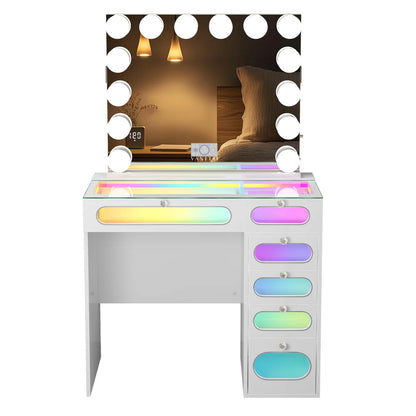 VanitiSet Nova Circle | LED Vanity Desk and Hollywood Bluetooth Mirror Set