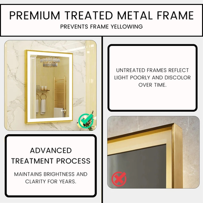 Gold Frame LED Bathroom Mirror with Dimmable Lights and Anti-Fog