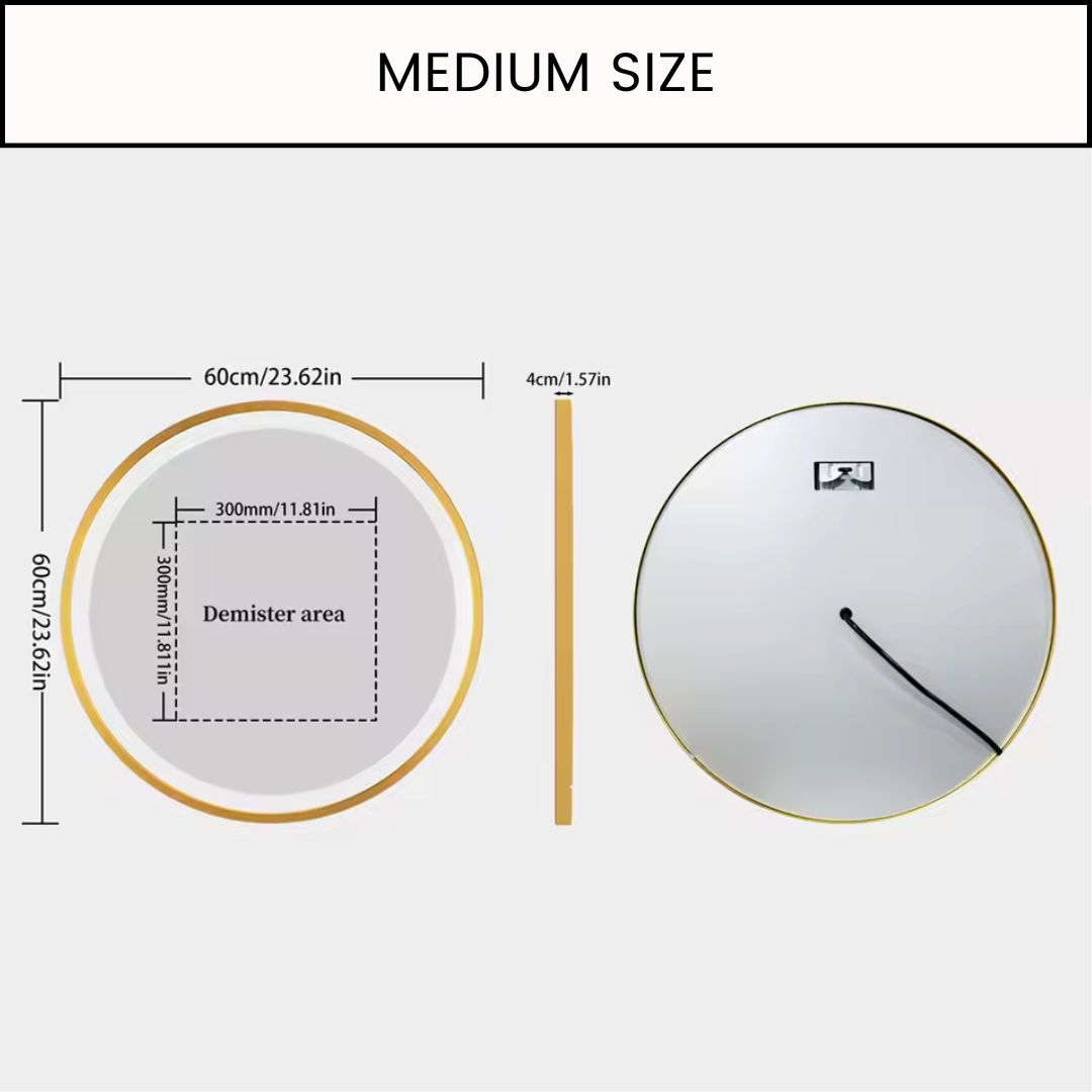 Round Bathroom Vanity Mirror with Gold Frame | Waterproof LED, 24 or 32 inch