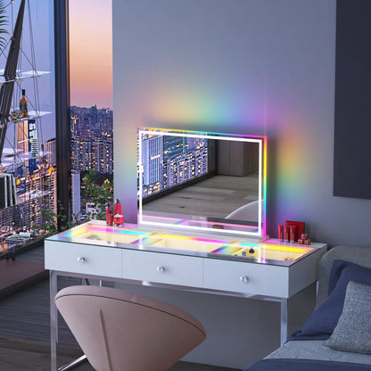 LED Glow Vanity Mirror with RGB Lights, Bluetooth Speaker, and Smart Touch Control - LP Replenish