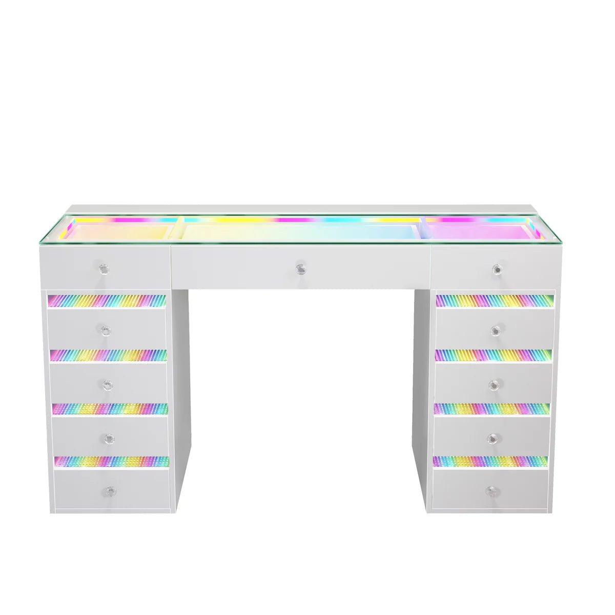VanitiBar Solara | RGB Glam Vanity Desk with Glass Top and Storage