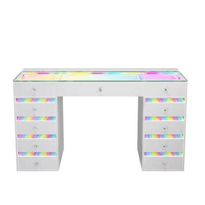 VanitiBar Solara | RGB Glam Vanity Desk with Glass Top and Storage