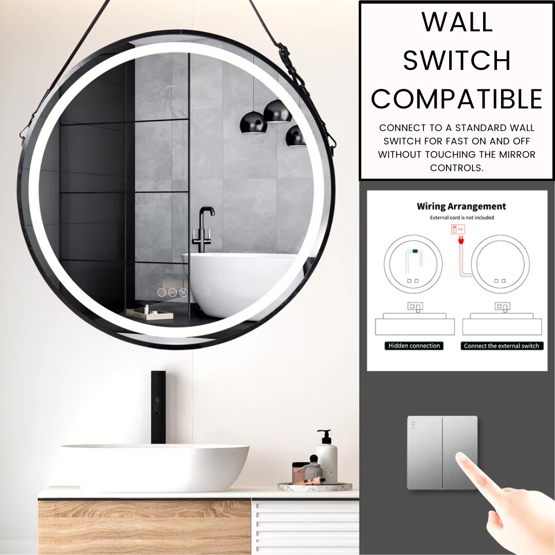 Large Round LED Bathroom Mirror with Anti-Fog, Touch Sensor