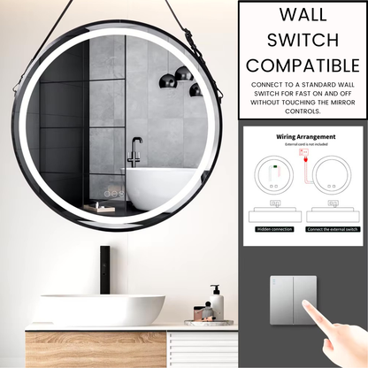 Large Round LED Bathroom Mirror with Anti-Fog, Touch Sensor