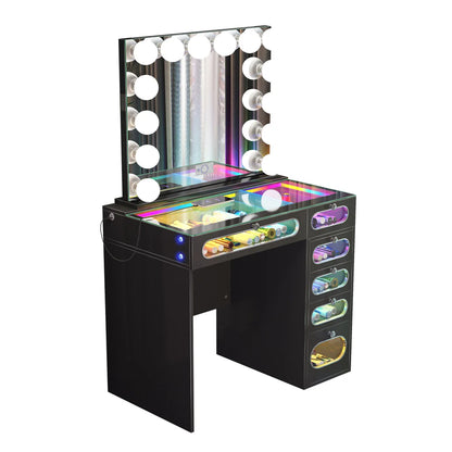 VanitiSet Nova Circle | LED Vanity Desk and Hollywood Bluetooth Mirror Set