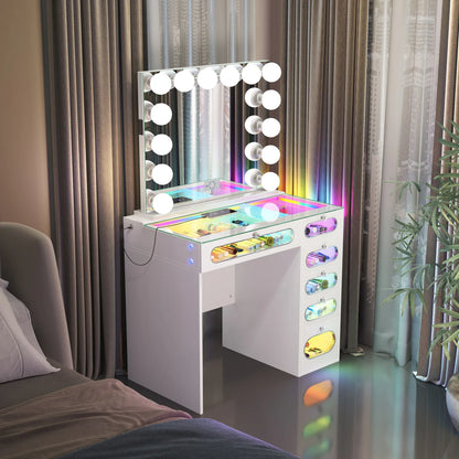 VanitiSet Nova Circle | LED Vanity Desk and Hollywood Bluetooth Mirror Set
