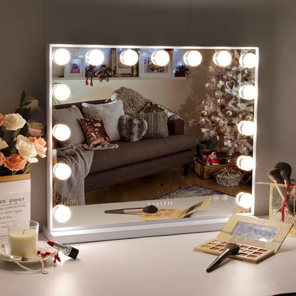 LUXE Large Hollywood Vanity Mirror with Bluetooth - 15 Dimmable LED Bulbs & USB Charging Port - LP Replenish