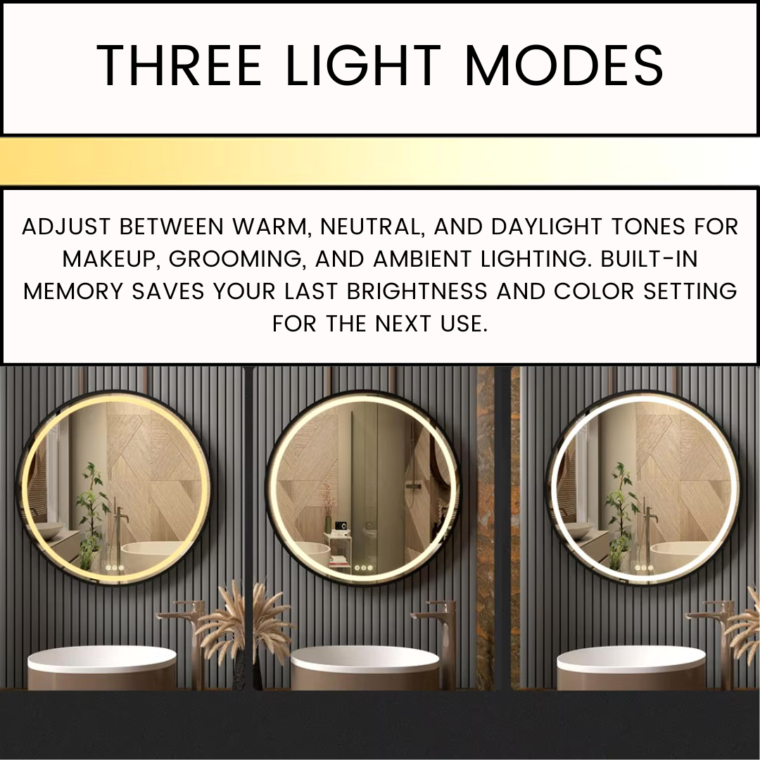 Large Round LED Bathroom Mirror with Anti-Fog, Touch Sensor