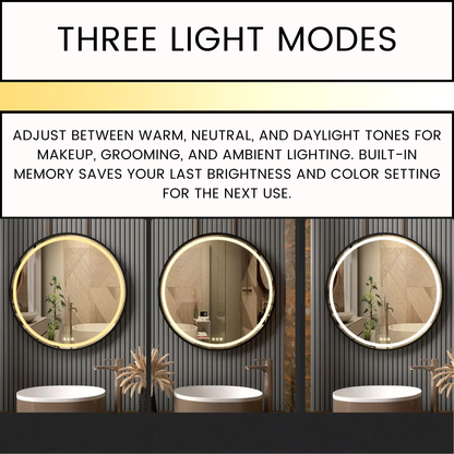 Large Round LED Bathroom Mirror with Anti-Fog, Touch Sensor