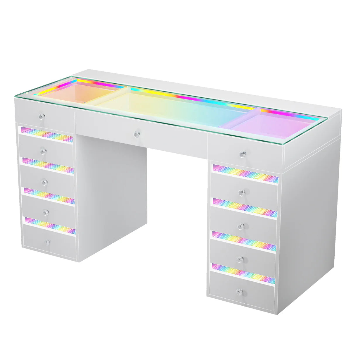 VanitiBar Solara | RGB Glam Vanity Desk with Glass Top and Storage