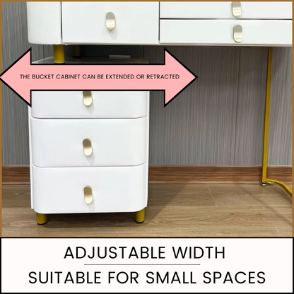 Modern Makeup Vanity with LED Mirror, 6 Drawers, Rock Slab Countertop, and Storage Chair - LP Replenish