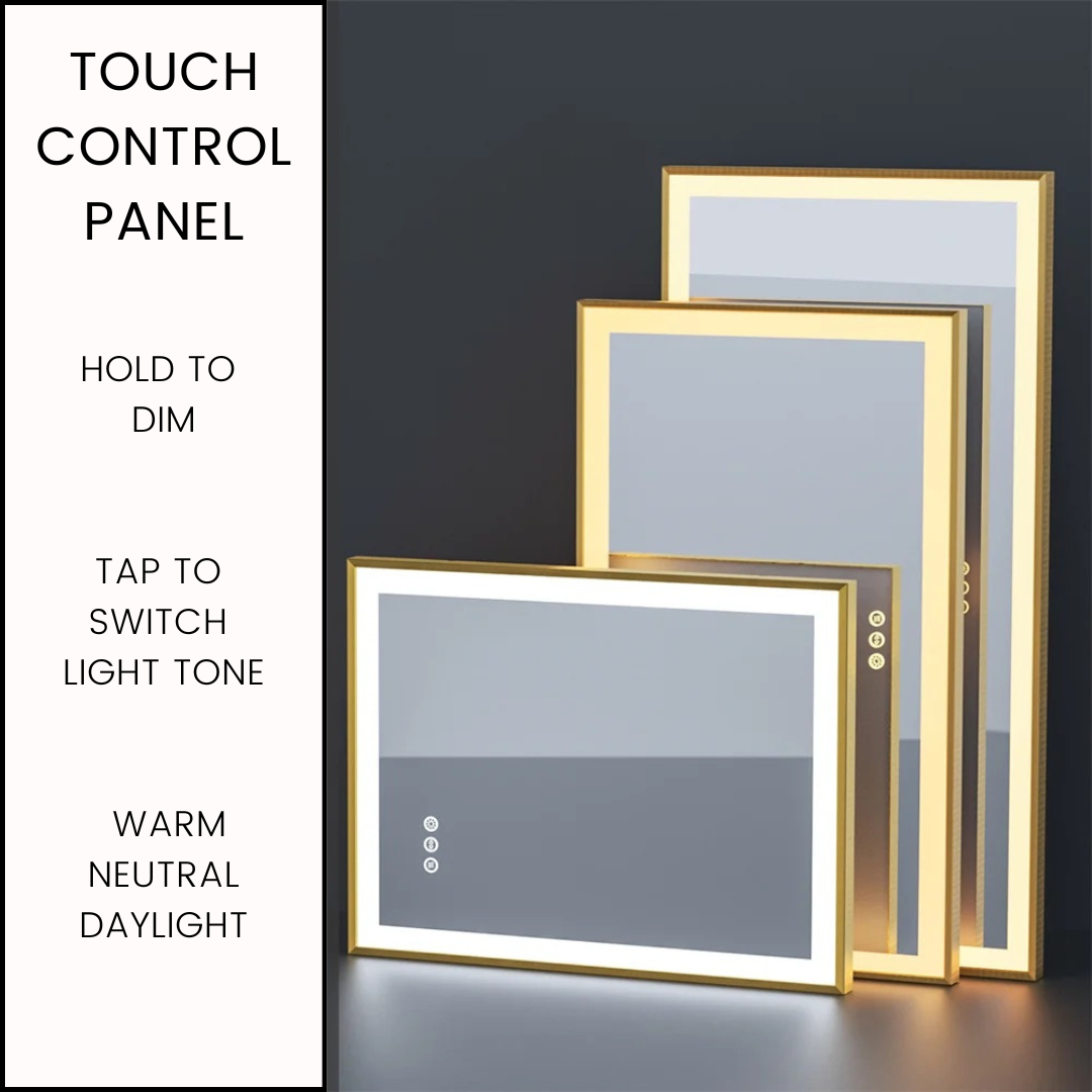 Gold Frame LED Bathroom Mirror with Dimmable Lights and Anti-Fog