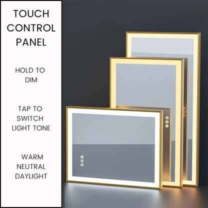 Gold Frame LED Bathroom Mirror with Dimmable Lights and Anti-Fog