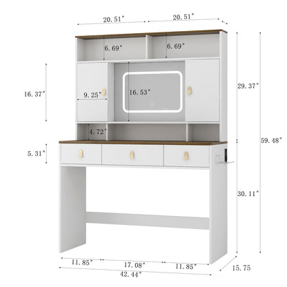 Farmhouse Dressing Table with Lighted Mirror, Adjustable Lighting, and Storage - LP Replenish
