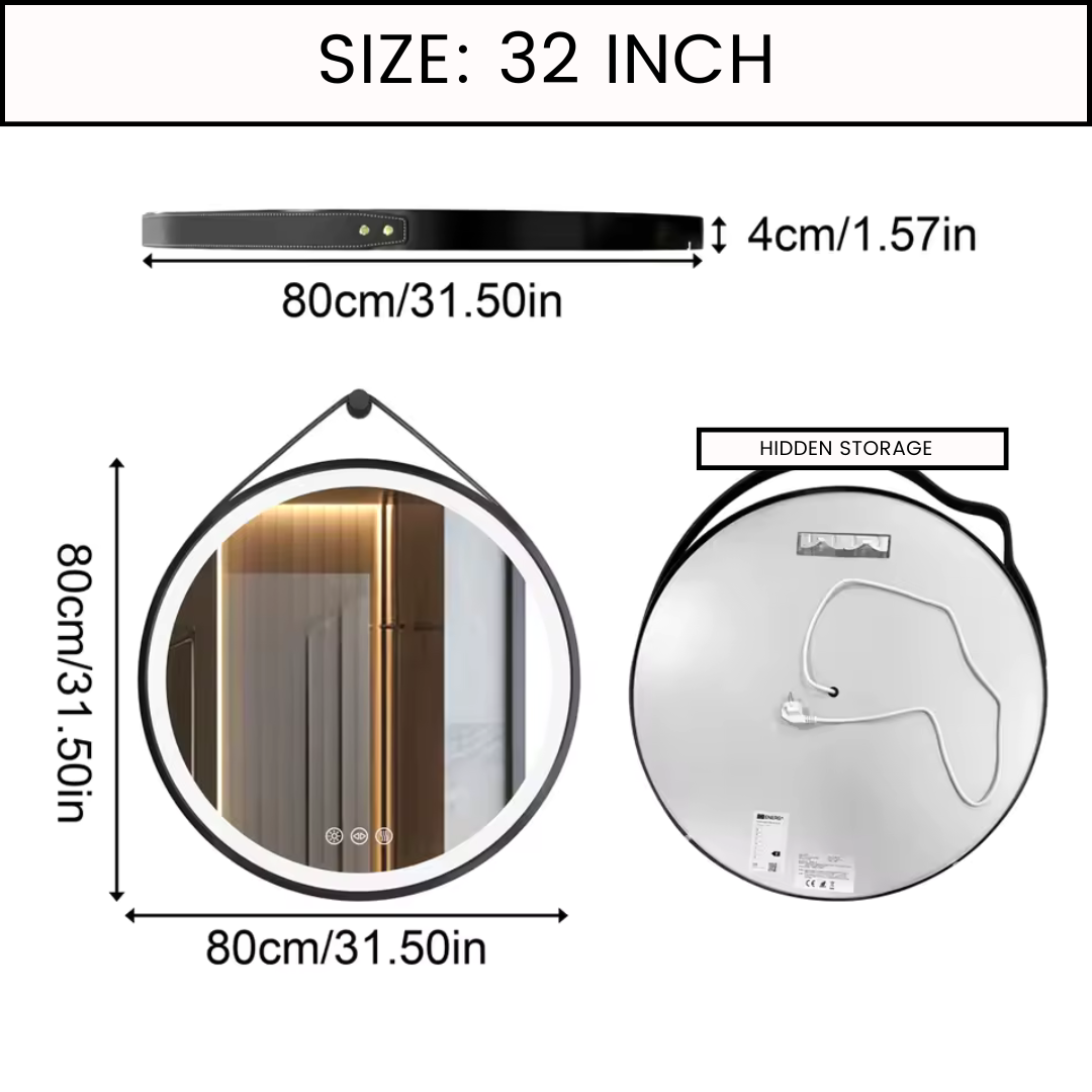 Large Round LED Bathroom Mirror with Anti-Fog, Touch Sensor