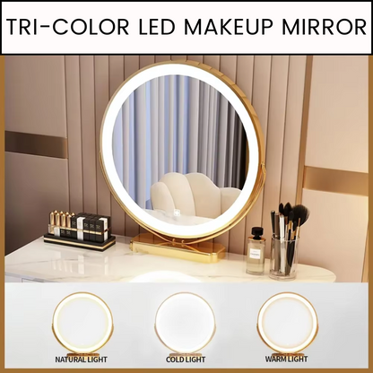 Modern Makeup Vanity with LED Mirror, 6 Drawers, Rock Slab Countertop, and Storage Chair - LP Replenish