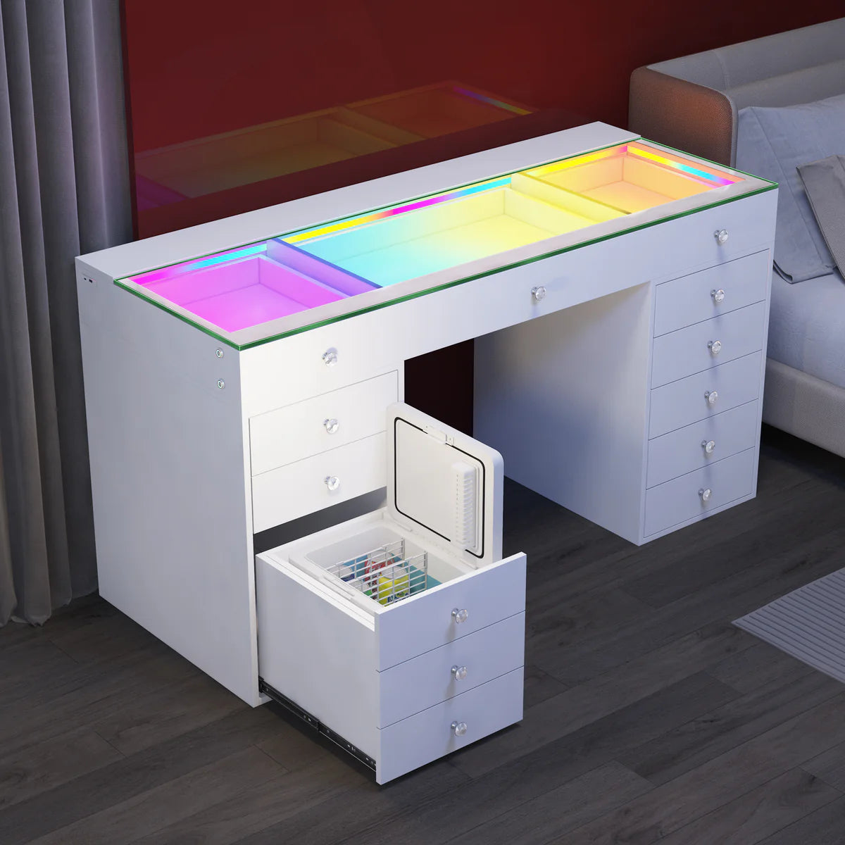 VanitiBar Chill | Vanity Desk with Built In Mini Fridge