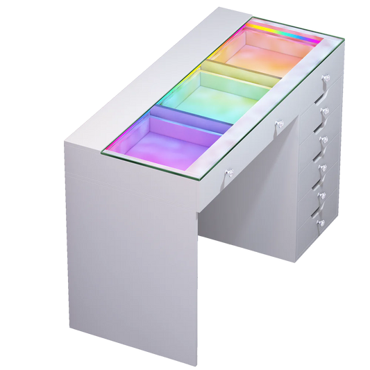 VanitiBar Pixie Large – Glass Top Makeup Vanity Desk with Drawers