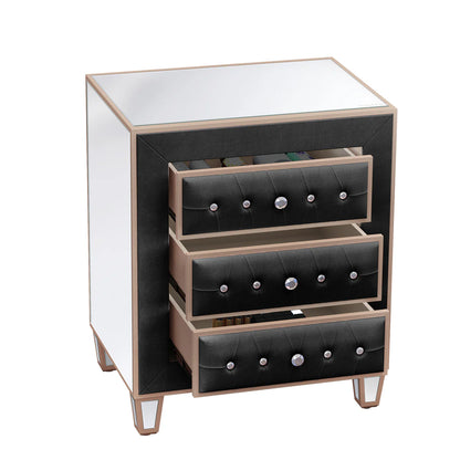 Velvet Bedside Table with 3 Drawers and Crystal Handles - LP Replenish