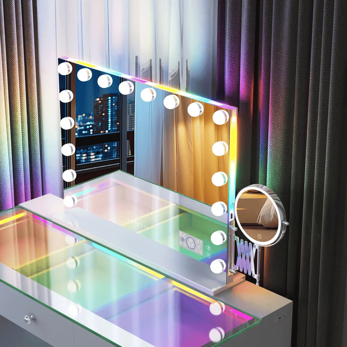 VanitiGlow Eclipse | Hollywood LED Vanity Mirror with 10x Extendable LED Magnifier