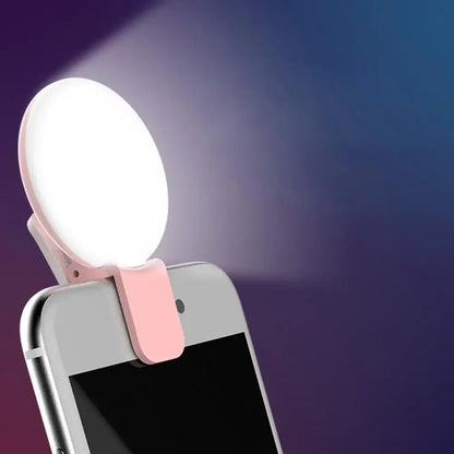 RadiantGlow Mini Clip-On Selfie Light for Phone & Tablet, 3-Mode Dimming
