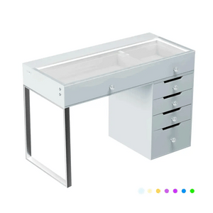 VanitiBar Halo | Glass Top Vanity Desk, Diamond Knobs & Storage