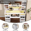 Large Vanity Desk with Lighted Mirror and 9 Drawers, Built-In Wireless Charger and Mini Fridge - LP Replenish