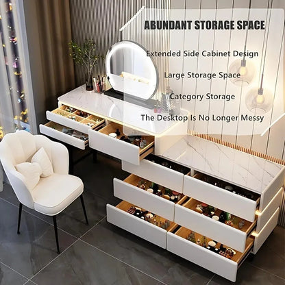 Luxury Dressing Table with LED Mirror, 9 Drawers, Smart Makeup Mirror, and Chair - LP Replenish