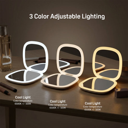 GoGlow Fold | Compact Travel Mirror with Light, 5X Magnification, Rechargeable Folding Mirror