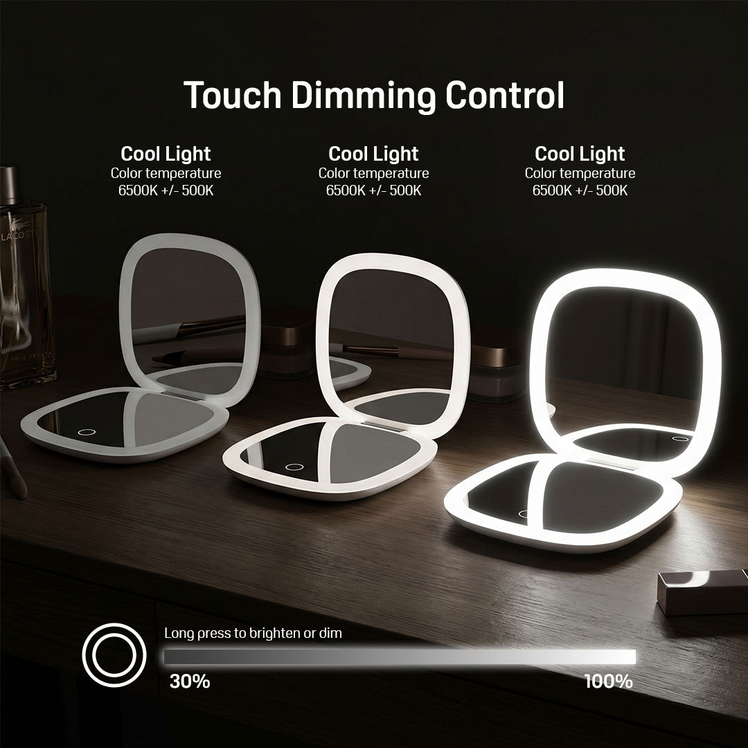 GoGlow Fold | Compact Travel Mirror with Light, 5X Magnification, Rechargeable Folding Mirror