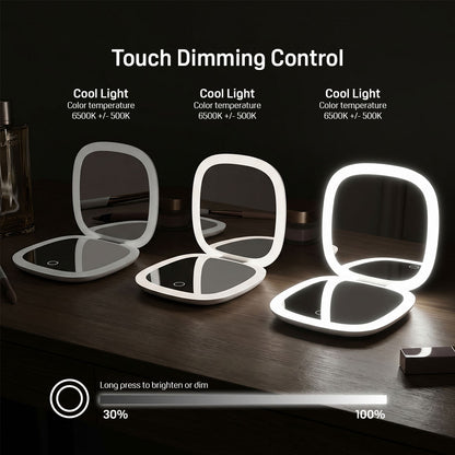 GoGlow Fold | Compact Travel Mirror with Light, 5X Magnification, Rechargeable Folding Mirror