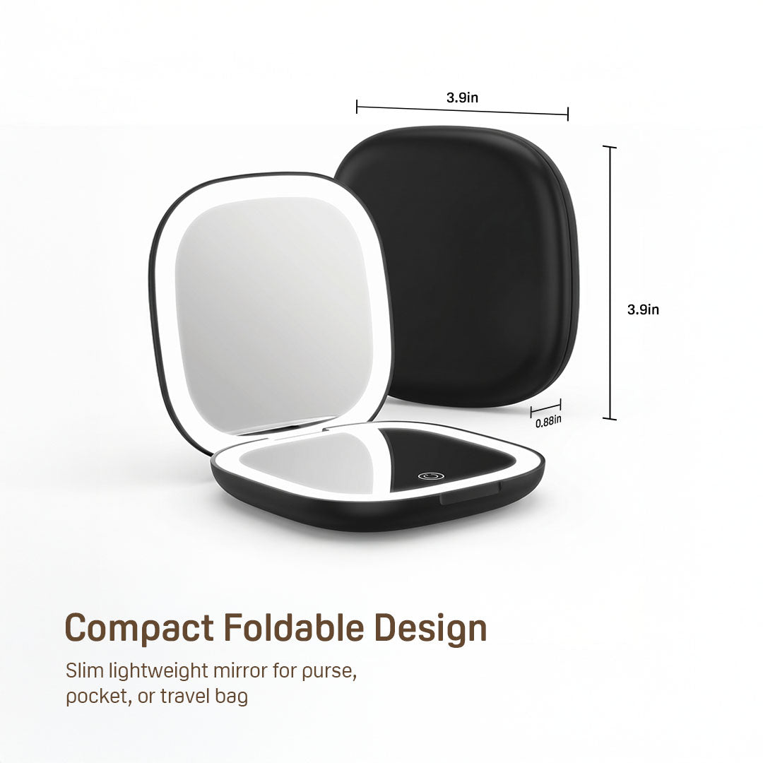 GoGlow Fold | Compact Travel Mirror with Light, 5X Magnification, Rechargeable Folding Mirror