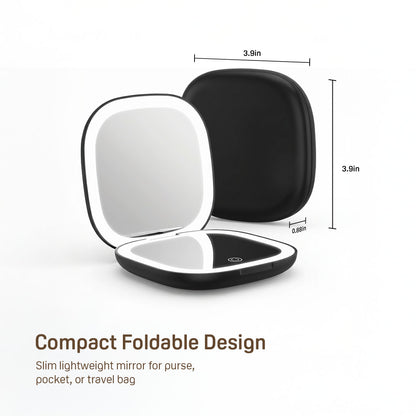 GoGlow Fold | Compact Travel Mirror with Light, 5X Magnification, Rechargeable Folding Mirror