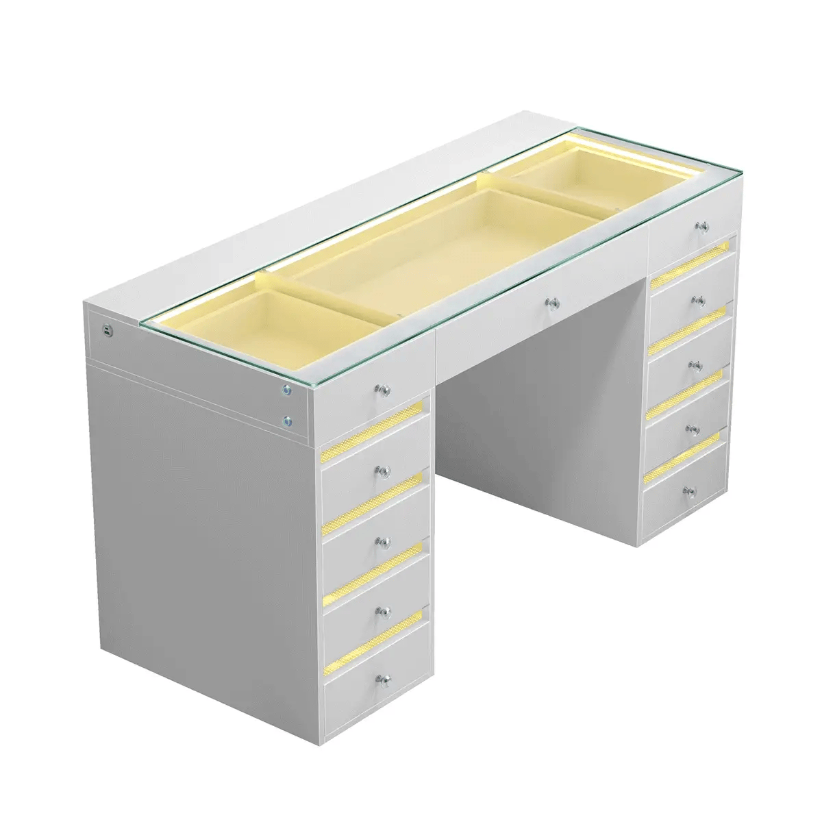 VanitiBar Solara | RGB Glam Vanity Desk with Glass Top and Storage