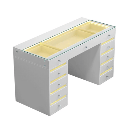 VanitiBar Solara | RGB Glam Vanity Desk with Glass Top and Storage