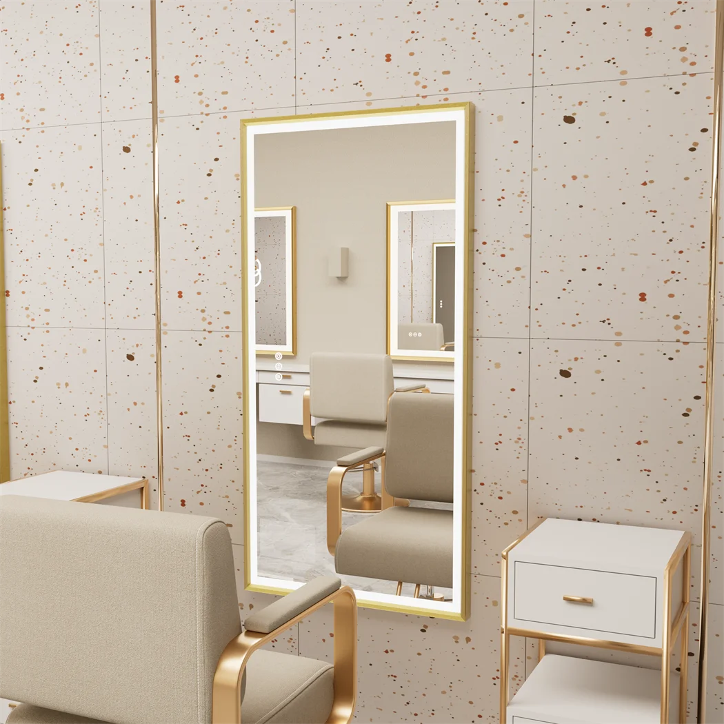 Gold Frame LED Bathroom Mirror with Dimmable Lights and Anti-Fog - LP Replenish