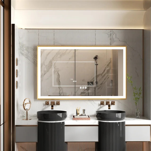 Gold Frame LED Bathroom Mirror with Dimmable Lights and Anti-Fog - LP Replenish