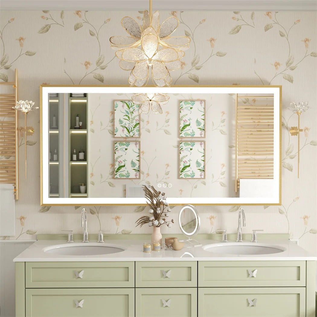 Gold Frame LED Bathroom Mirror with Dimmable Lights and Anti-Fog - LP Replenish