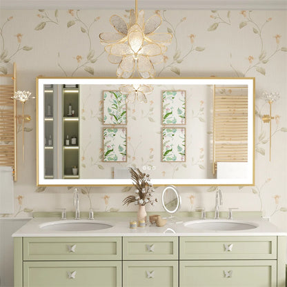 Gold Frame LED Bathroom Mirror with Dimmable Lights and Anti-Fog - LP Replenish