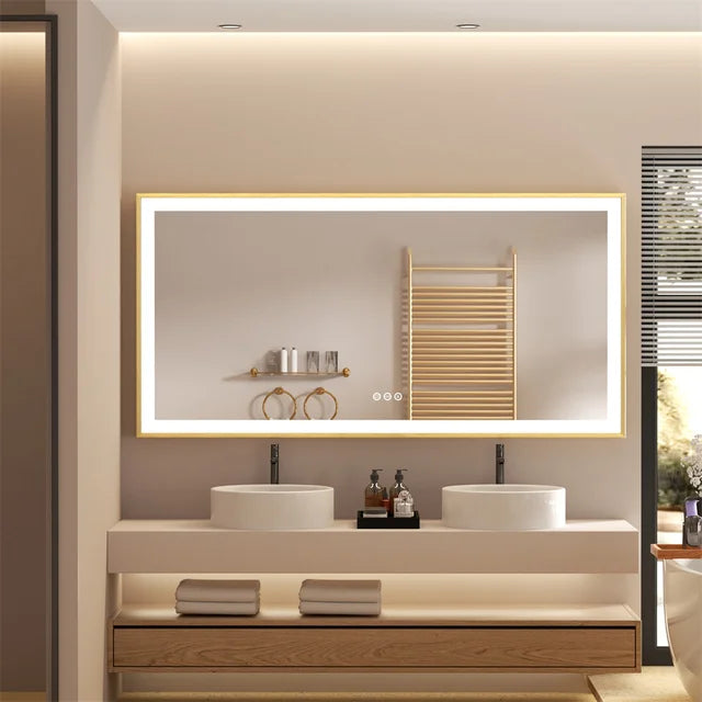 Gold Frame LED Bathroom Mirror with Dimmable Lights and Anti-Fog - LP Replenish