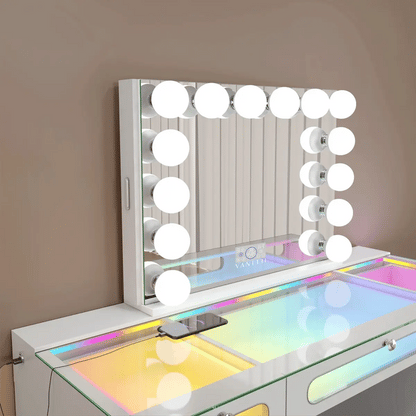 VanitiGlow Atelier | Hollywood LED Vanity Mirror with Hidden Jewelry Storage