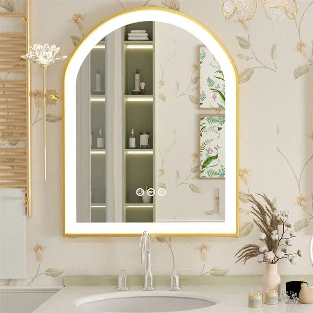 High-End LED Bathroom Mirror with Demister and Memory Function, Arch Framed, 3 Lighting Modes - LP Replenish