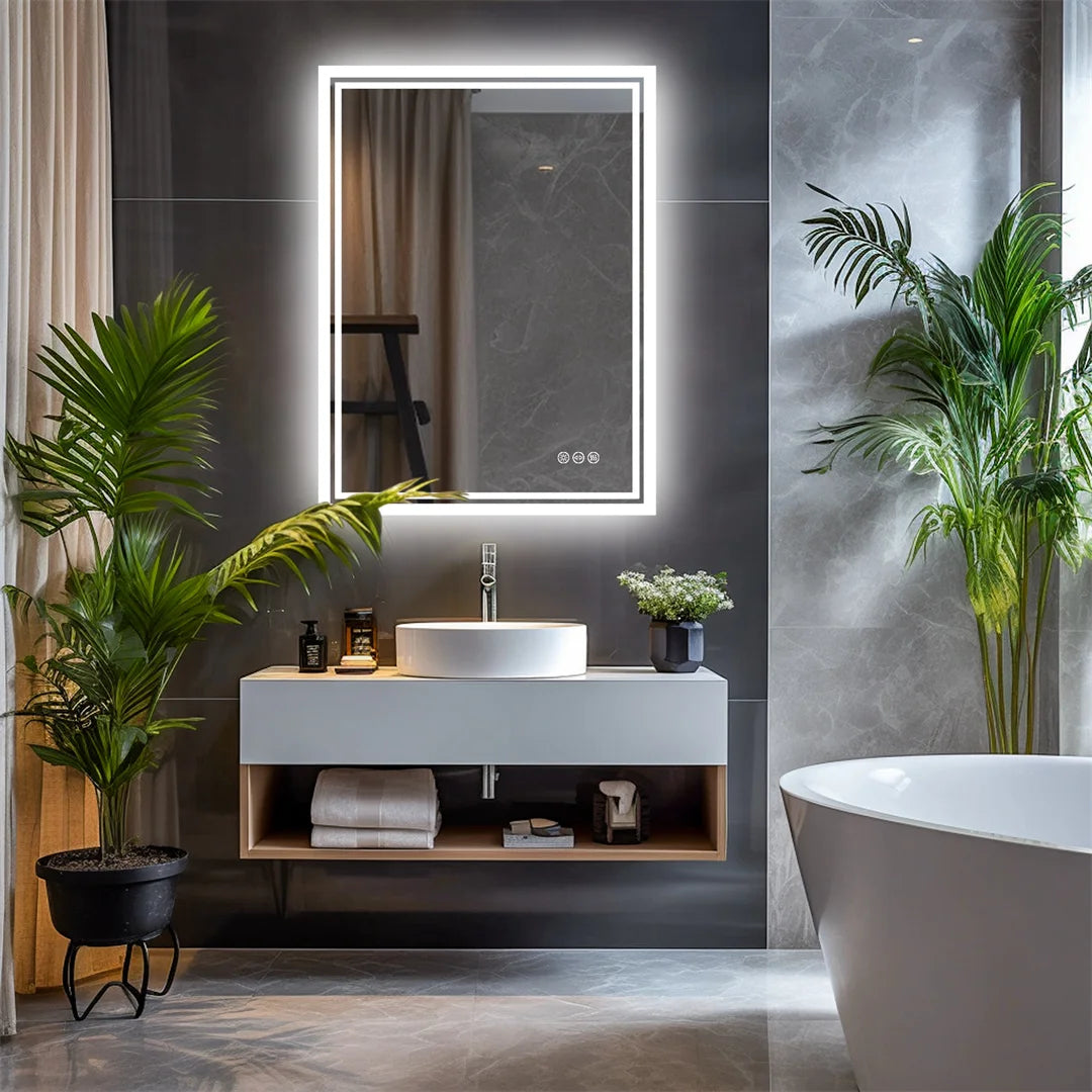 LED Bathroom Mirror with Anti-Fog, Dimmable Lights, and Touch Sensor - LP Replenish