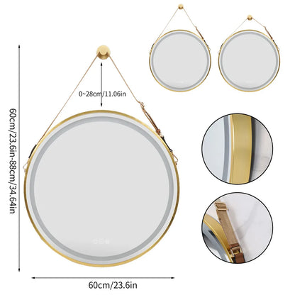 Large Round LED Bathroom Mirror with Anti-Fog, Touch Sensor, and Dimmable Lights – Black/Gold Frame, 32/24 Inch - LP Replenish
