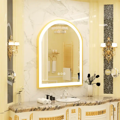 High-End LED Bathroom Mirror with Demister and Memory Function, Arch Framed, 3 Lighting Modes - LP Replenish
