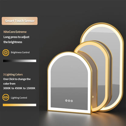 High-End LED Bathroom Mirror with Demister and Memory Function, Arch Framed, 3 Lighting Modes - LP Replenish